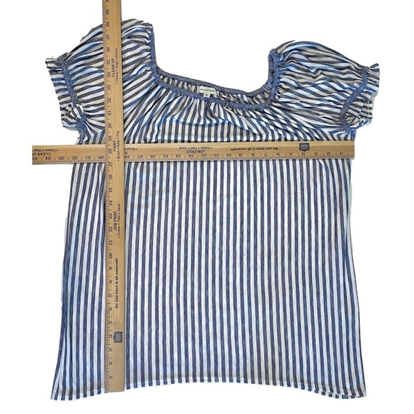 Max Studio Blue Striped Off The Shoulder Puff Sleeve Blouse Stretch Women XL - Picture 9 of 9